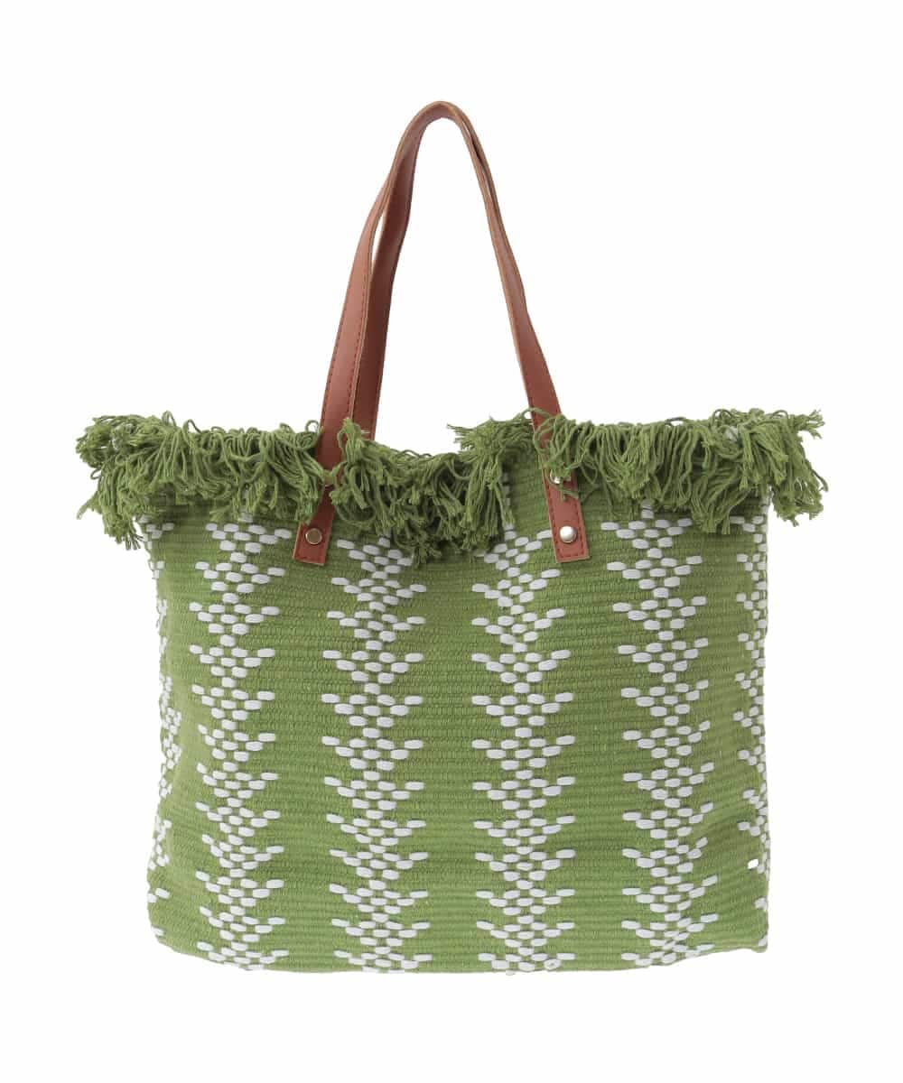 BJCJA65140 MK MICHEL KLEIN BAG(MK ミッシェルクラン バッグ) 幾何柄ジャカードフリンジトートバッグ グリーン