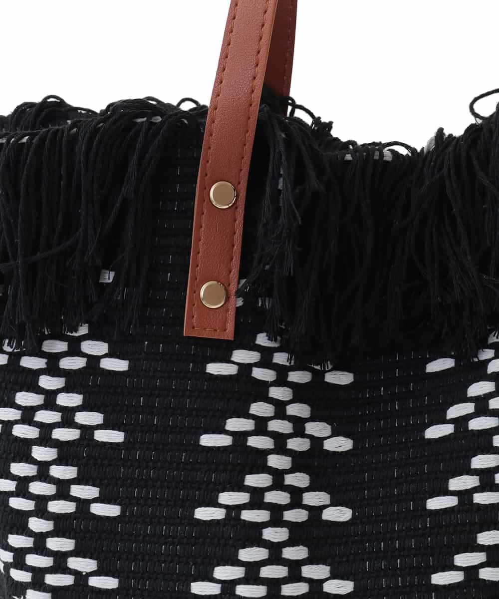 BJCJA65140 MK MICHEL KLEIN BAG(MK ミッシェルクラン バッグ) 幾何柄ジャカードフリンジトートバッグ グリーン