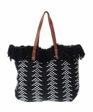 BJCJA65140 MK MICHEL KLEIN BAG(MK ミッシェルクラン バッグ) 幾何柄ジャカードフリンジトートバッグ ブラック