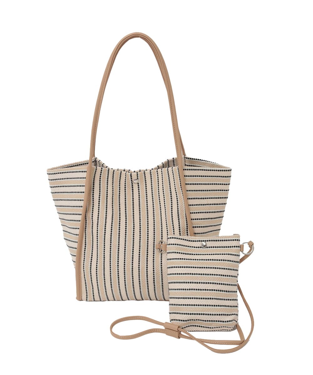 BJCJD71140 MK MICHEL KLEIN BAG(MK ミッシェルクラン バッグ) [ショルダーポーチ付き]コードストライプデザインバッグ ベージュ