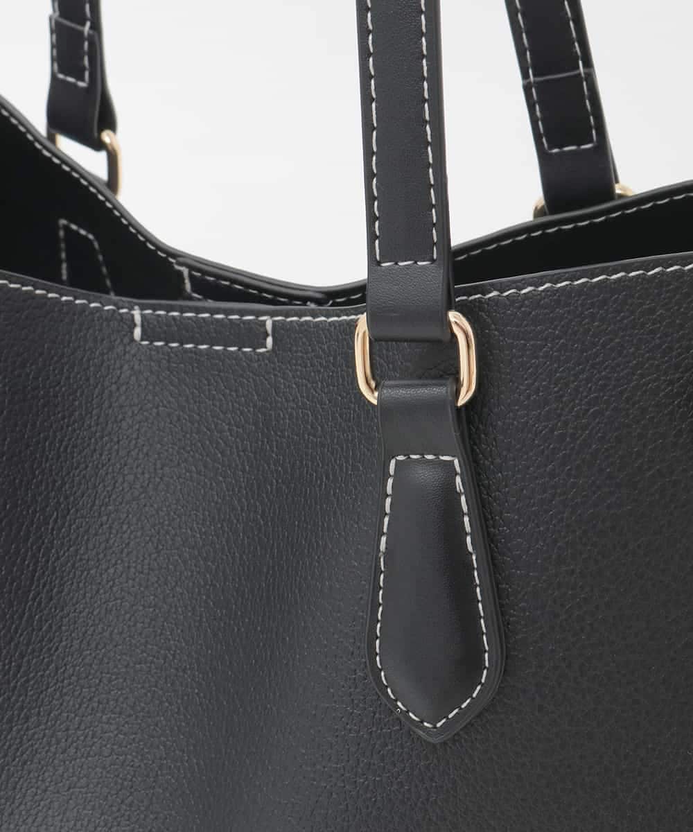 BJCJD78150 MK MICHEL KLEIN BAG(MK ミッシェルクラン バッグ) [A4収納可]配色ステッチ合成皮革トートバッグ ブラック