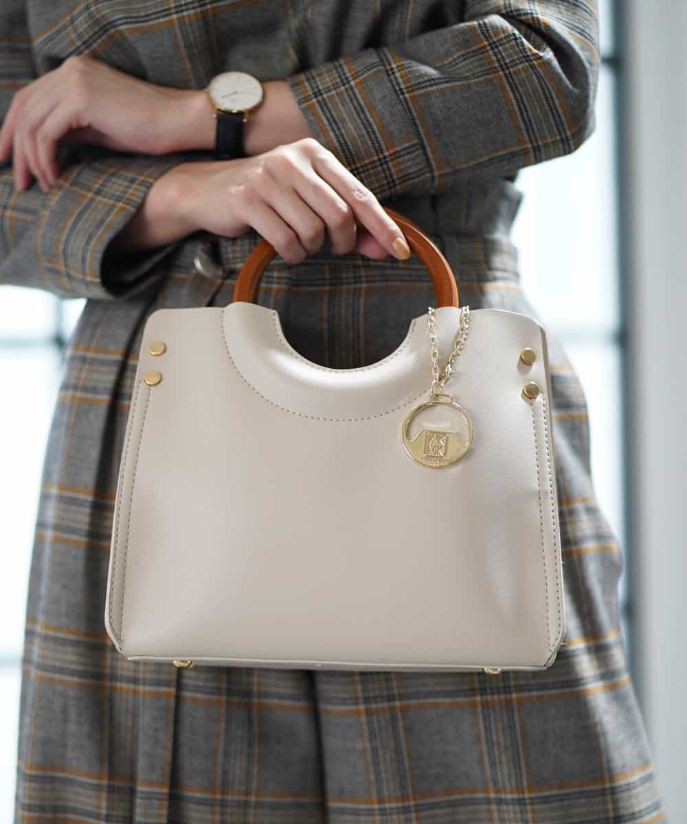 BJCJE02090 MK MICHEL KLEIN BAG(MK ミッシェルクラン バッグ) 【WEB限定/2WAY】ウッドハンドルデザインバッグ ライトグレー