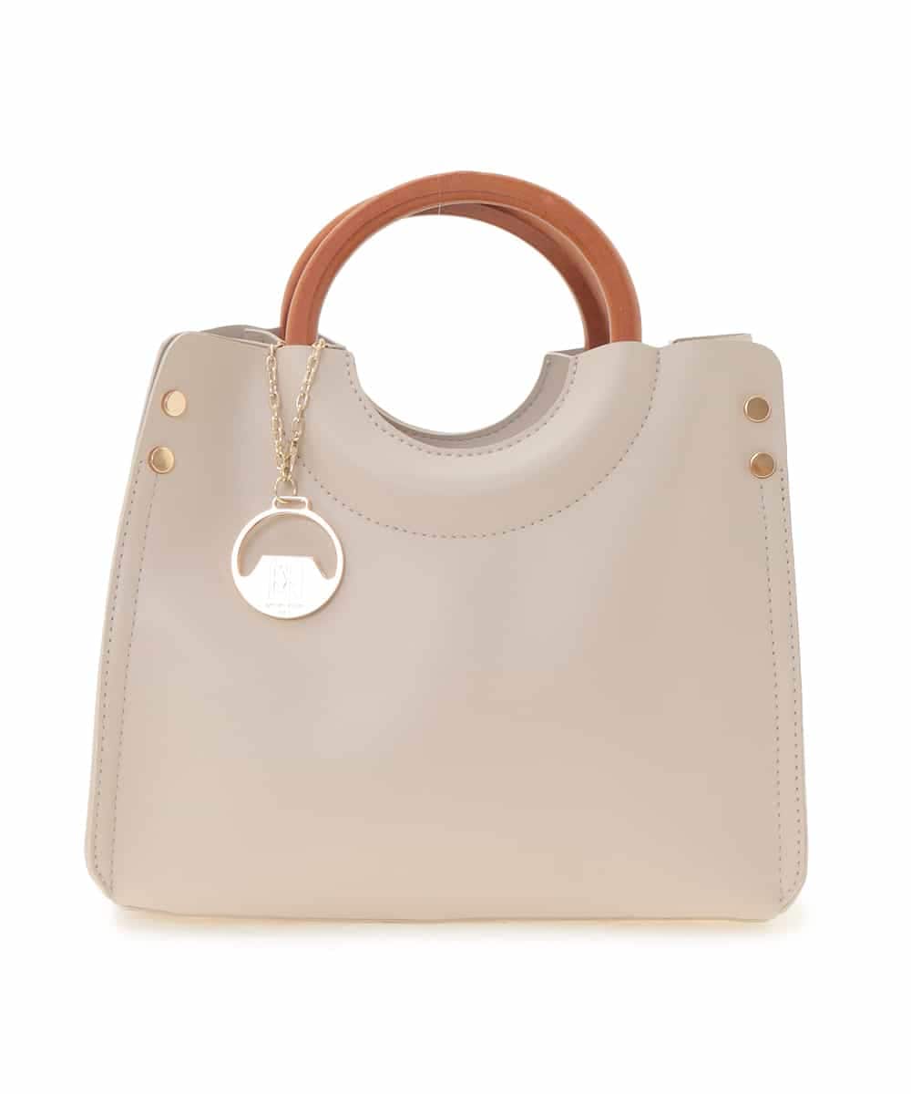 BJCJE02090 MK MICHEL KLEIN BAG(MK ミッシェルクラン バッグ) 【WEB限定/2WAY】ウッドハンドルデザインバッグ ライトグレー