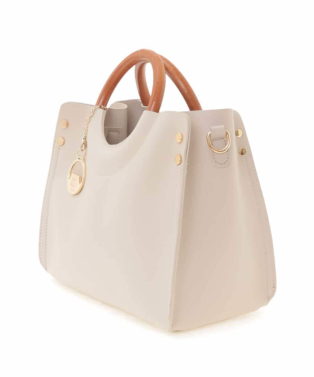 BJCJE02090 MK MICHEL KLEIN BAG(MK ミッシェルクラン バッグ) 【WEB限定/2WAY】ウッドハンドルデザインバッグ ライトグレー