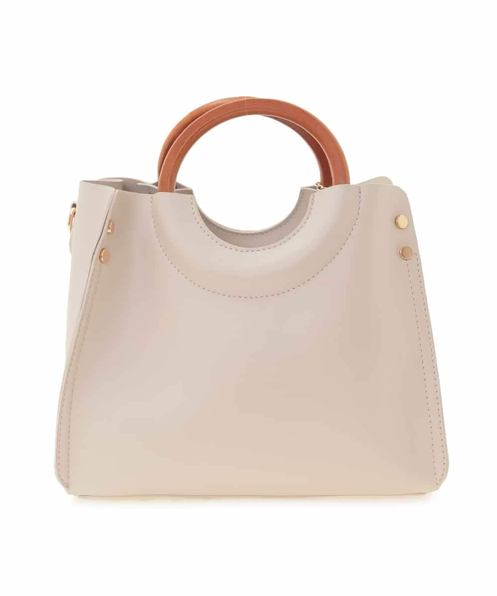 BJCJE02090 MK MICHEL KLEIN BAG(MK ミッシェルクラン バッグ) 【WEB限定/2WAY】ウッドハンドルデザインバッグ ライトグレー