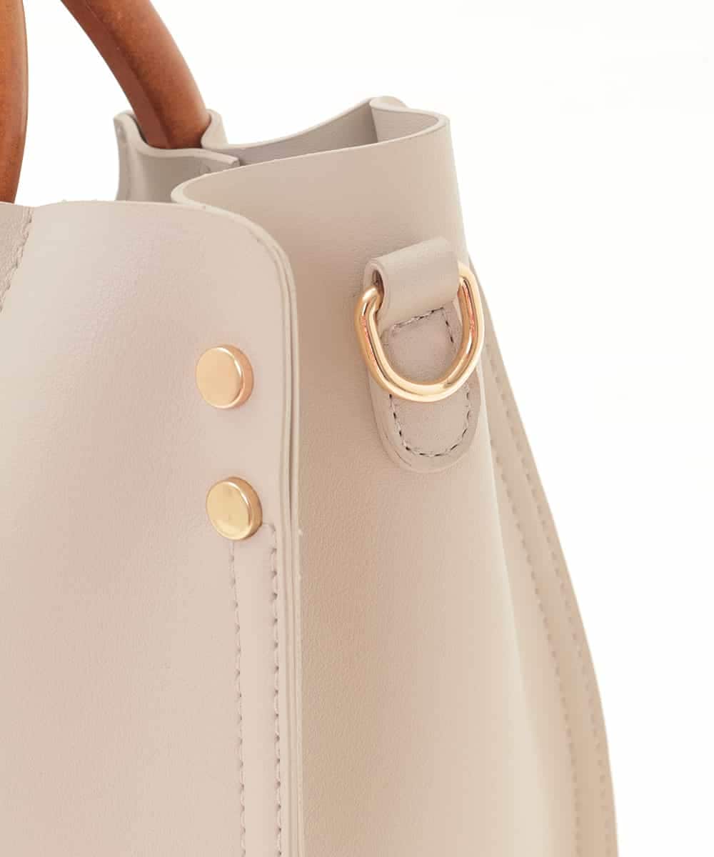 BJCJE02090 MK MICHEL KLEIN BAG(MK ミッシェルクラン バッグ) 【WEB限定/2WAY】ウッドハンドルデザインバッグ ライトグレー