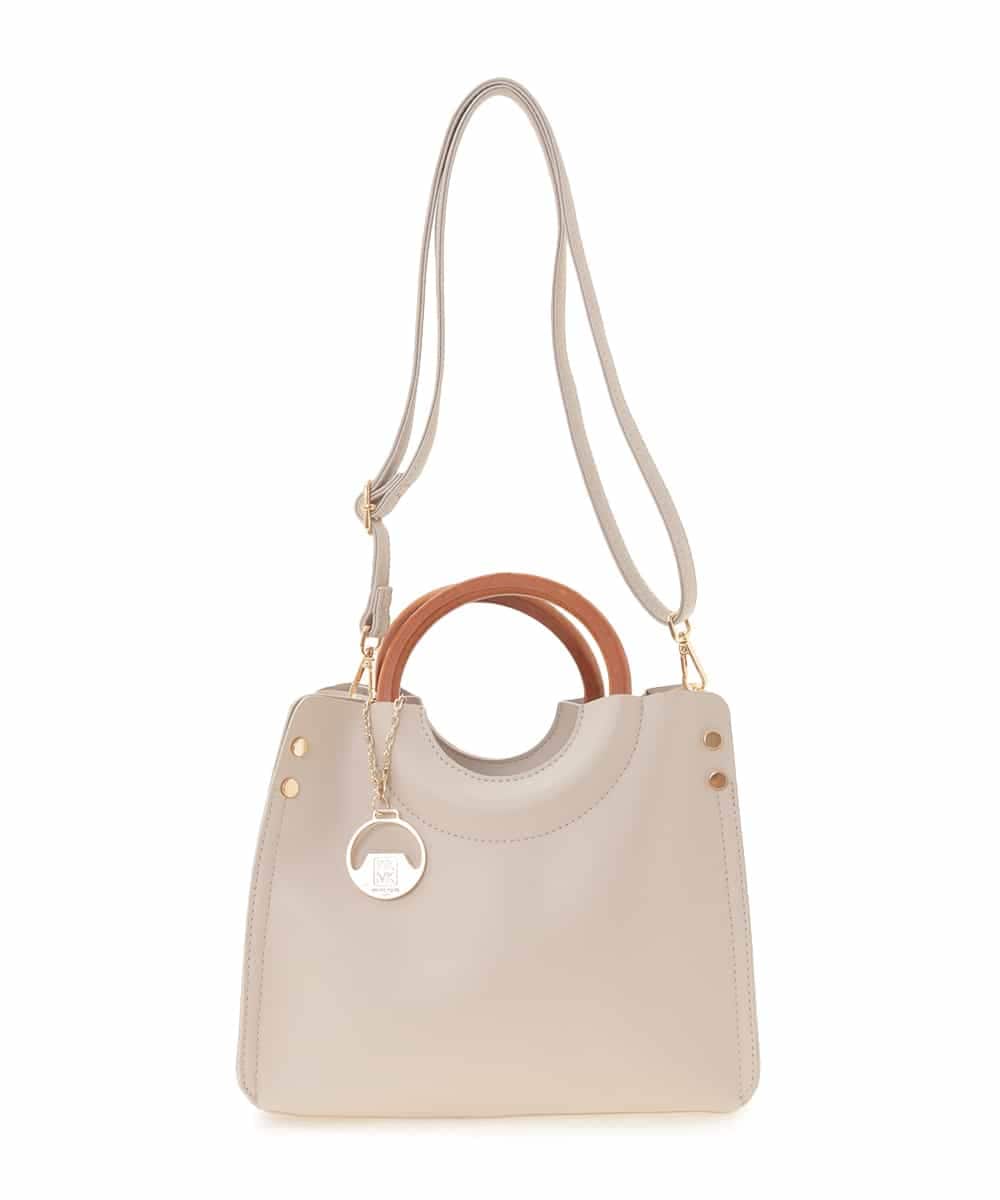 BJCJE02090 MK MICHEL KLEIN BAG(MK ミッシェルクラン バッグ) 【WEB限定/2WAY】ウッドハンドルデザインバッグ ライトグレー