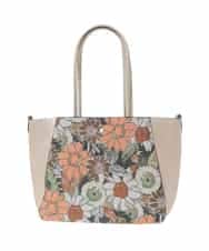 BJCJS71150 MK MICHEL KLEIN BAG(MK ミッシェルクラン バッグ) ボタニカル柄ジョイントデザイントートバッグ オレンジ