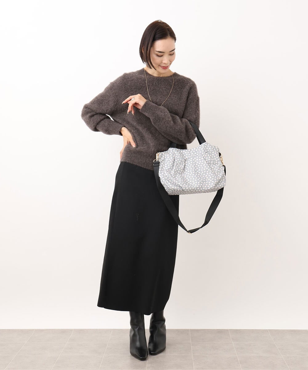 BJCJV74150 MK MICHEL KLEIN BAG(MK ミッシェルクラン バッグ) [2WAY/軽量/多機能ポケット]ニュアンス柄タックデザイントートバッグ ドット(ブラック)