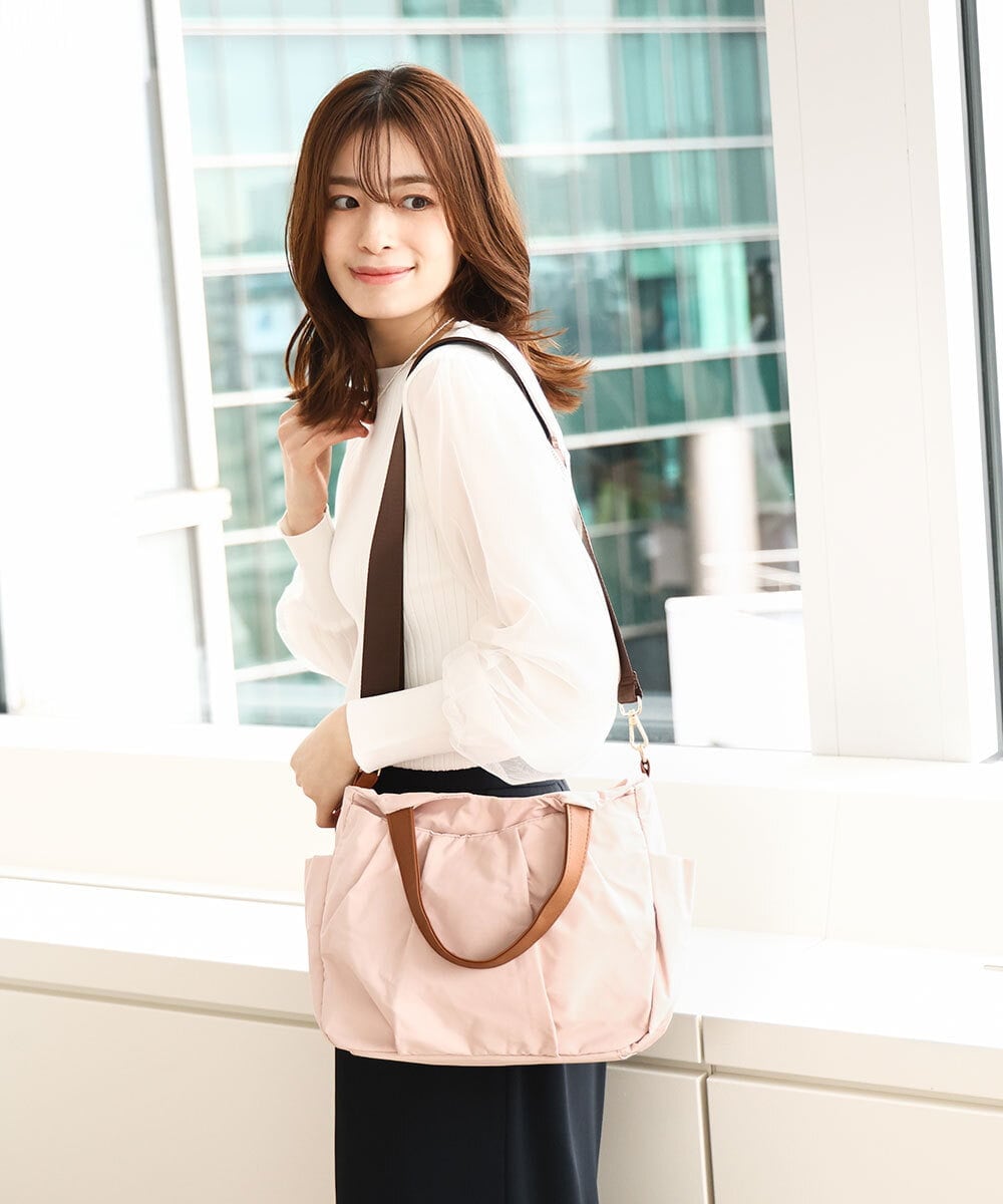 BJCJV91150 MK MICHEL KLEIN BAG(MK ミッシェルクラン バッグ) [2WAY/500mlペットボトルより軽い]タックギャザーコンパクトトートバッグ ピンク