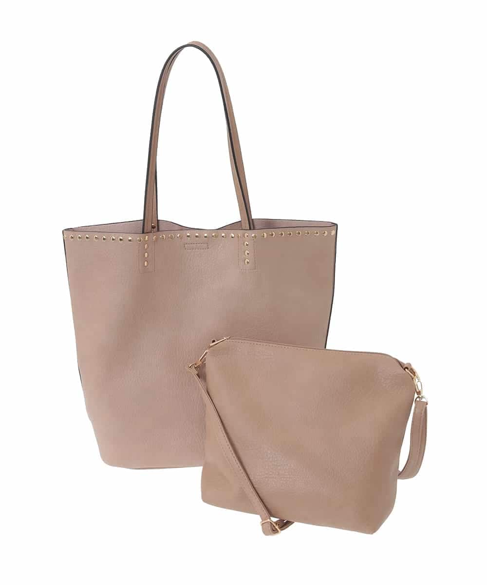 BJCLS91150 MK MICHEL KLEIN BAG(MK ミッシェルクラン バッグ) [2WAYポーチ付き]スタッズポイントデザインバッグ ベージュ