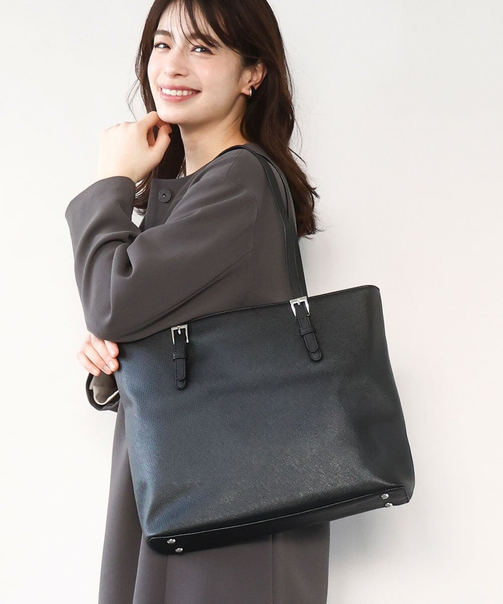 BKBAD12150 MK MICHEL KLEIN BAG(MK ミッシェルクラン バッグ) [2WAY/インナーバッグ付き]ベルトアクセントスクエアトートバッグ ブラック