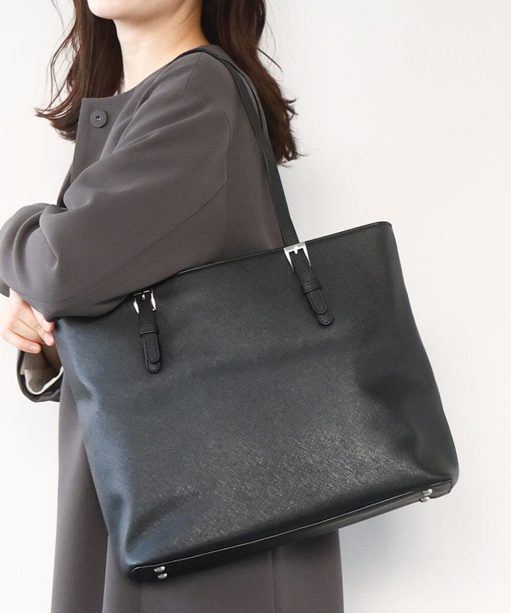 BKBAD12150 MK MICHEL KLEIN BAG(MK ミッシェルクラン バッグ) [2WAY/インナーバッグ付き]ベルトアクセントスクエアトートバッグ ブラック