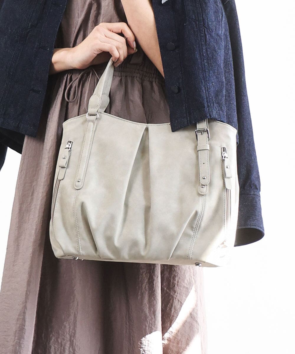 BKBGD26160 MK MICHEL KLEIN BAG(MK ミッシェルクラン バッグ) [2WAY]合成皮革タックデザイントートバッグ ホワイトベージュ