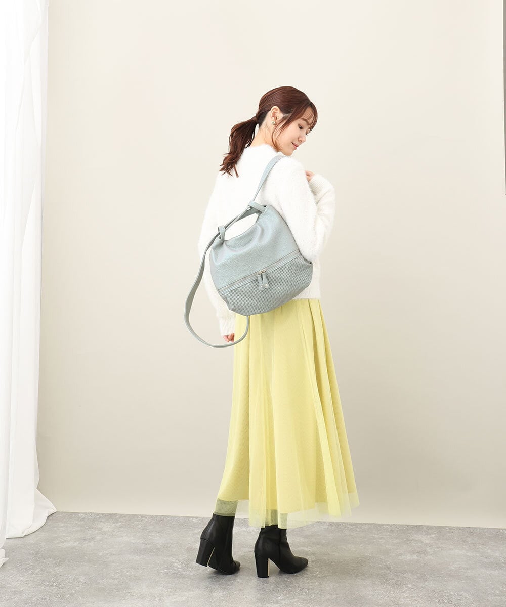 BKCAA28155 MK MICHEL KLEIN BAG(MK ミッシェルクラン バッグ) [2WAY/軽量]パンチングデザイン変形ミニトートバッグ ライトブルー