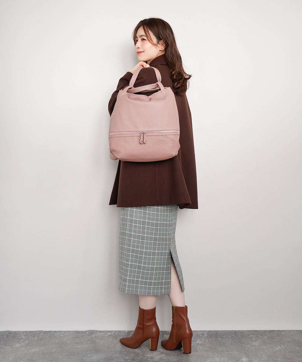 BKCAG26170 MK MICHEL KLEIN BAG(MK ミッシェルクラン バッグ) [2WAY]パンチングデザイン変形トートバッグ ピンク