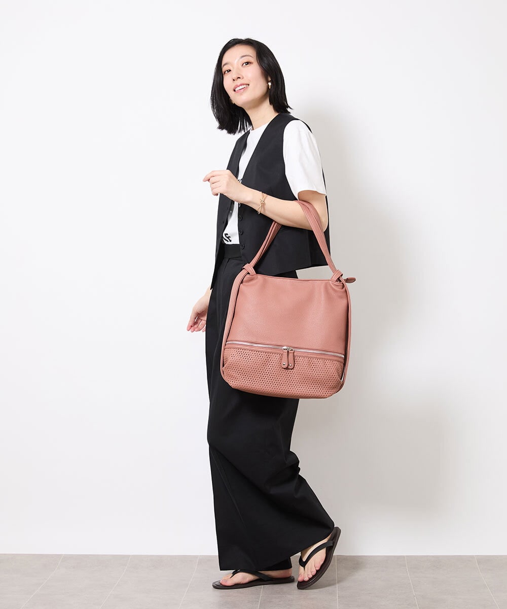 BKCAV26160 MK MICHEL KLEIN BAG(MK ミッシェルクラン バッグ) [2WAY/A4収納可]パンチングデザイン変形トートバッグ ピンク