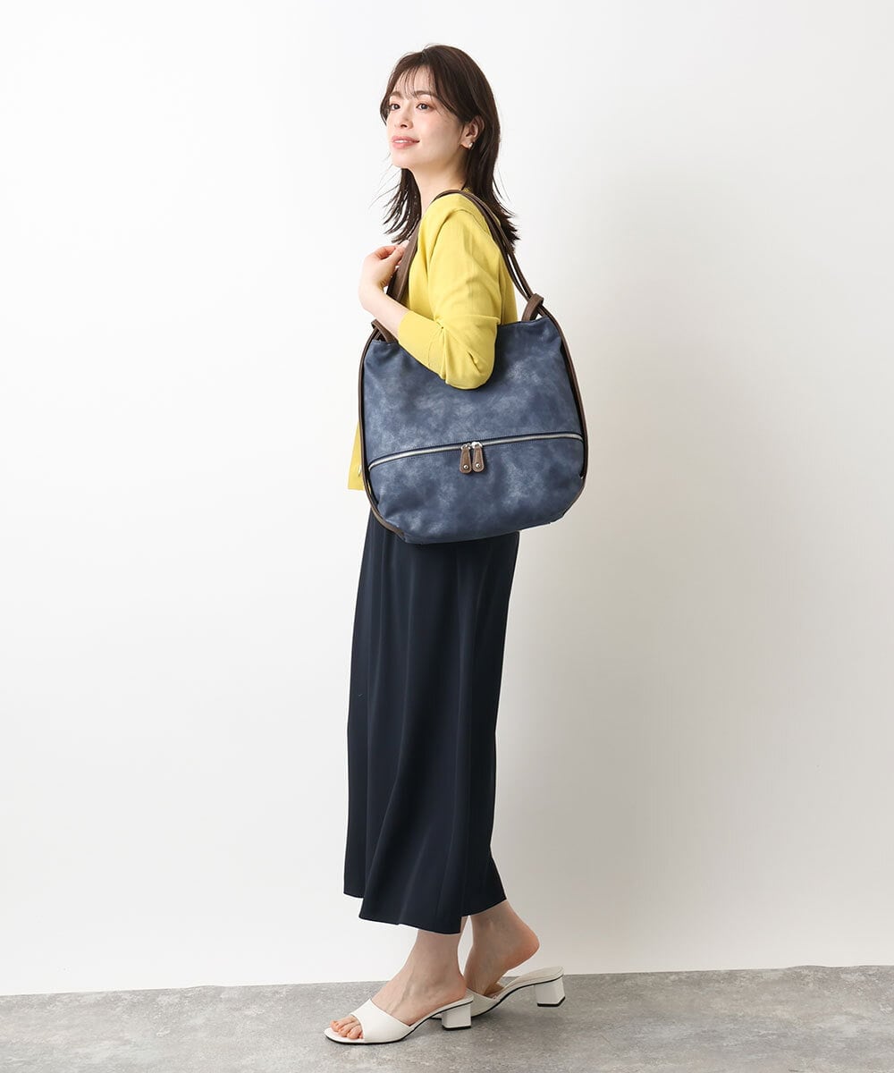 BKCGA05165 MK MICHEL KLEIN BAG(MK ミッシェルクラン バッグ) [2WAY/A4サイズ対応]シルバーラメアクセント変形トートバッグ ブルー
