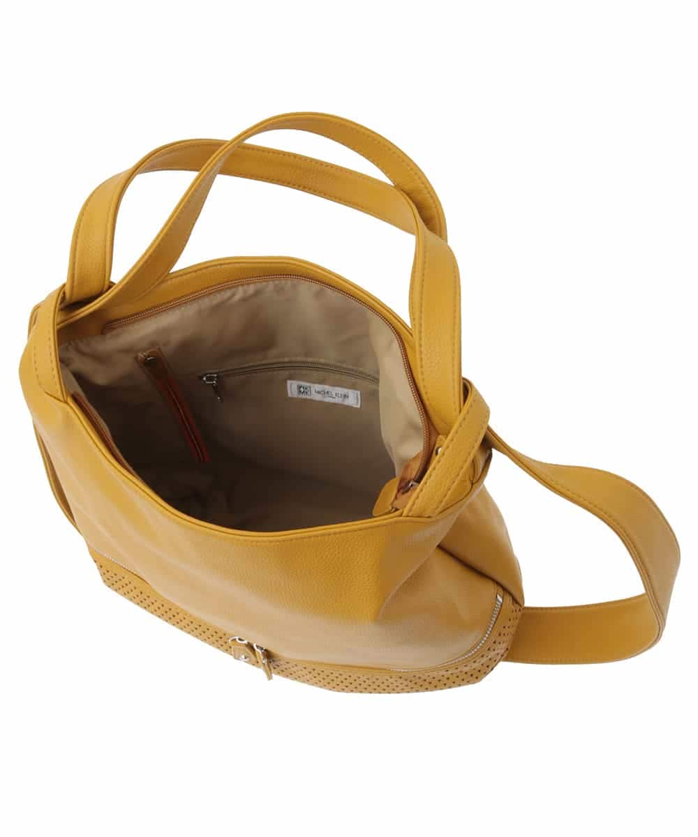 BKCGA26165 MK MICHEL KLEIN BAG(MK ミッシェルクラン バッグ) [2WAY/A4サイズ対応]パンチングデザイン変形トートバッグ マスタード