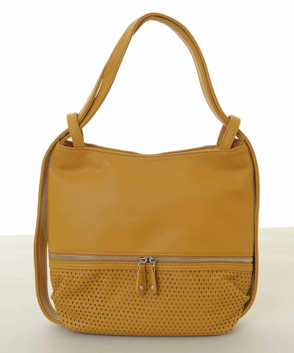 BKCGA28155 MK MICHEL KLEIN BAG(MK ミッシェルクラン バッグ) [2WAY]パンチングデザイン変形ミニトートバッグ マスタード