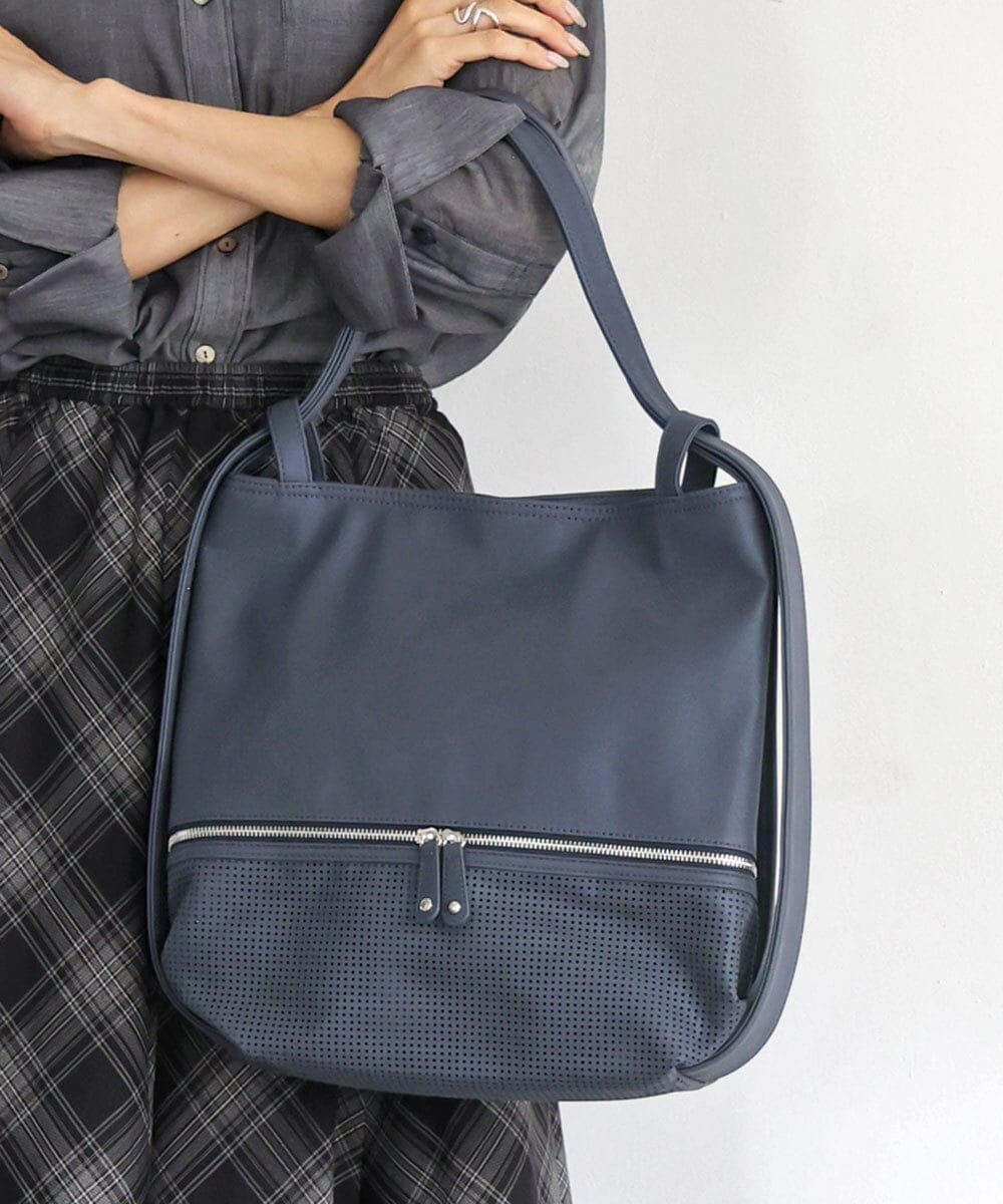 BKCGD26165 MK MICHEL KLEIN BAG(MK ミッシェルクラン バッグ) [2WAY]パンチングデザイン変形トートバッグ ネイビー