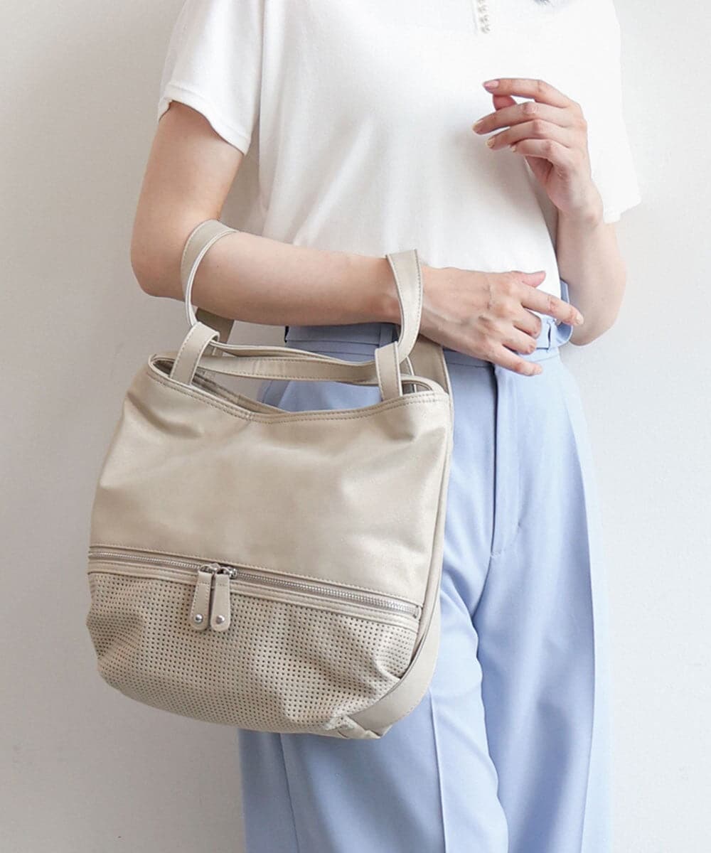 BKCGD28155 MK MICHEL KLEIN BAG(MK ミッシェルクラン バッグ) [2WAY]パンチングデザイン変形ミニトートバッグ ベージュ