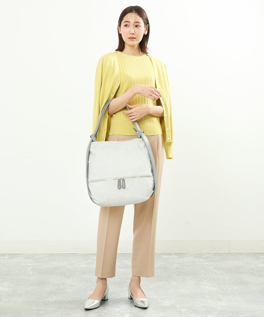 BKCGS05160 MK MICHEL KLEIN BAG(MK ミッシェルクラン バッグ) 【2WAY】フェイクレザーデニムプリントトートバッグ ライトグレー