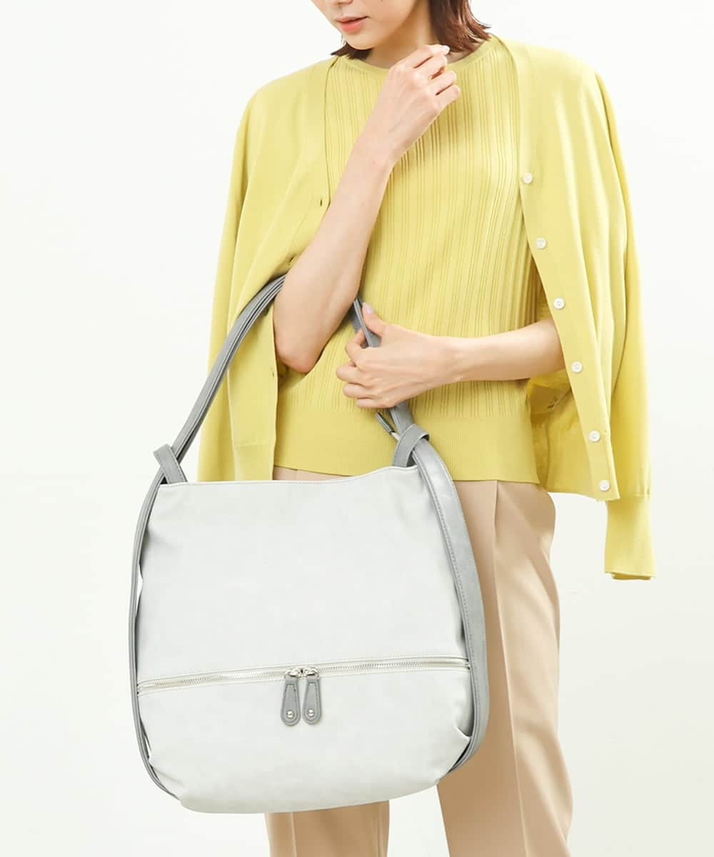 BKCGS05160 MK MICHEL KLEIN BAG(MK ミッシェルクラン バッグ) 【2WAY】フェイクレザーデニムプリントトートバッグ ライトグレー