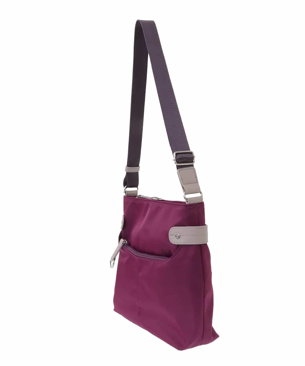 BKRAA90140 MK MICHEL KLEIN BAG(MK ミッシェルクラン バッグ) [撥水/500g以下の軽量]アクセントレザースクエアショルダーバッグ パープル×ベージュ