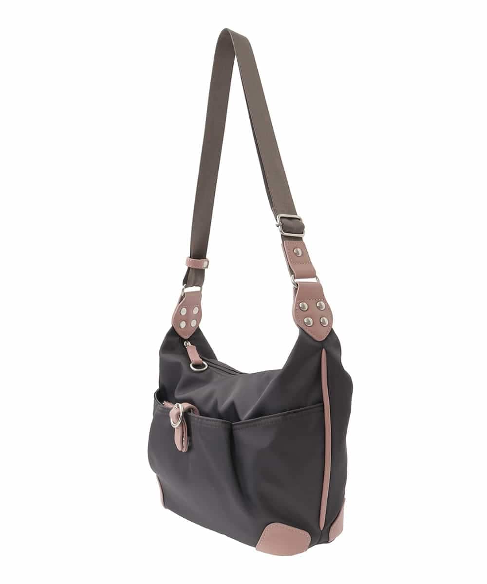 BKRAD81140 MK MICHEL KLEIN BAG(MK ミッシェルクラン バッグ) [撥水/500g以下の軽量]レザーポイントナイロンショルダーバッグ ブラウン×ピンク