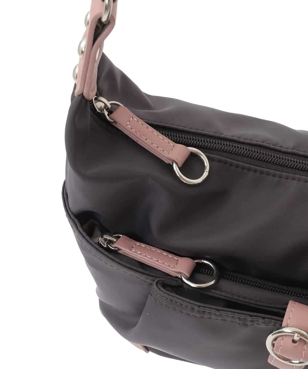 BKRAD81140 MK MICHEL KLEIN BAG(MK ミッシェルクラン バッグ) [撥水/500g以下の軽量]レザーポイントナイロンショルダーバッグ ブラウン×ピンク