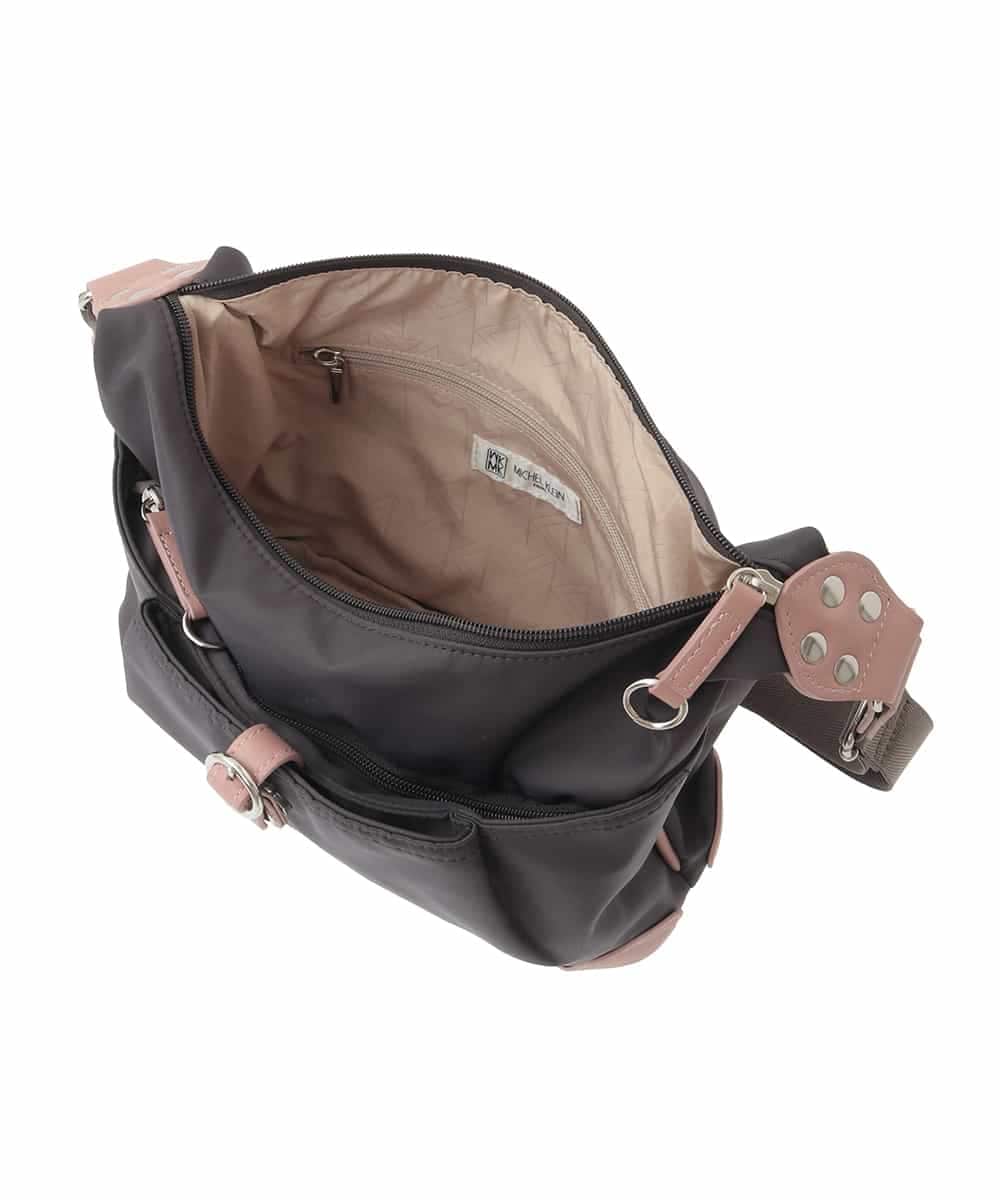 BKRAD81140 MK MICHEL KLEIN BAG(MK ミッシェルクラン バッグ) [撥水/500g以下の軽量]レザーポイントナイロンショルダーバッグ ブラウン×ピンク