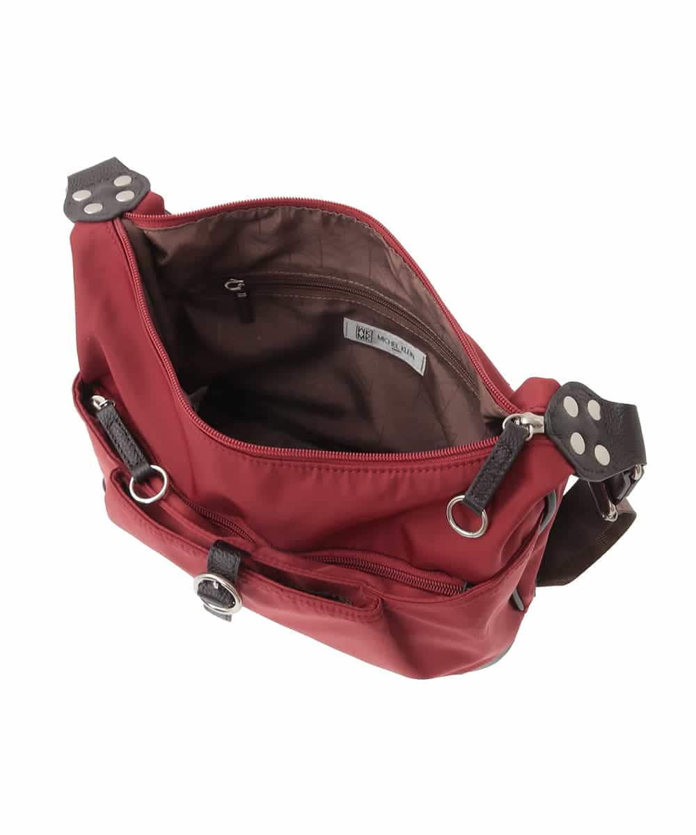 BKRAD81140 MK MICHEL KLEIN BAG(MK ミッシェルクラン バッグ) [撥水/500g以下の軽量]レザーポイントナイロンショルダーバッグ ブラウン×ピンク