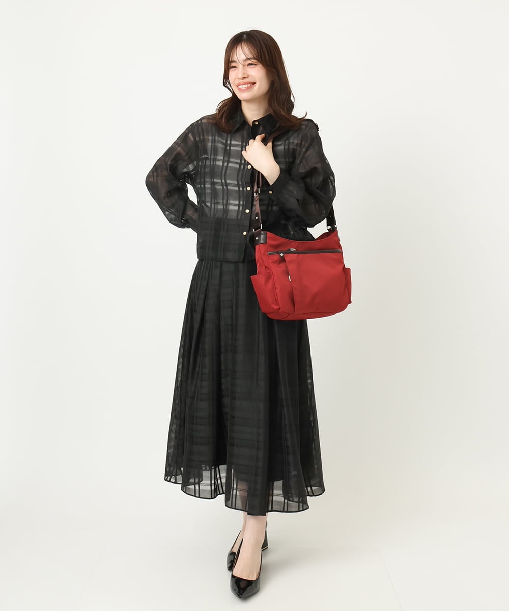 BKRAD94160 MK MICHEL KLEIN BAG(MK ミッシェルクラン バッグ) [撥水/500g以下の軽量]アクセントレザーショルダーバッグ レッド×ブラウン