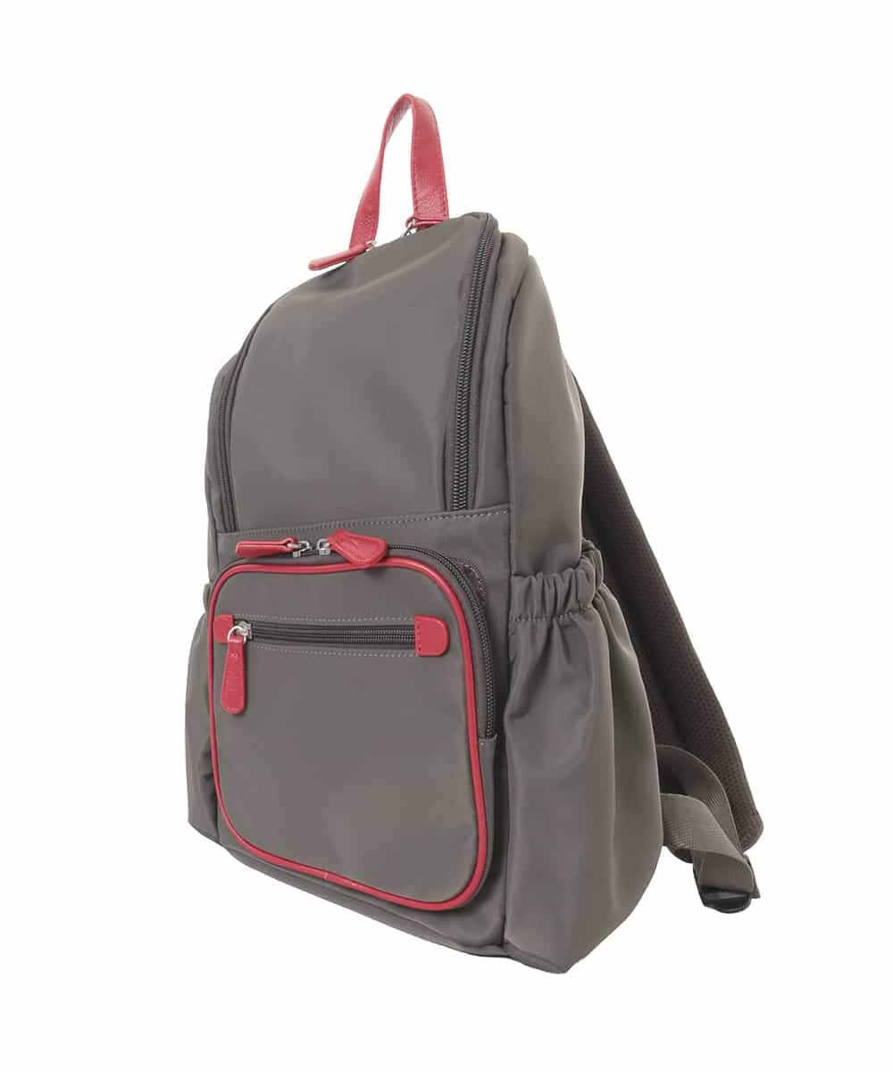 BKRAD97160 MK MICHEL KLEIN BAG(MK ミッシェルクラン バッグ) [撥水加工/軽量]スクエアデザインコンパクトリュック ブラウン×レッド