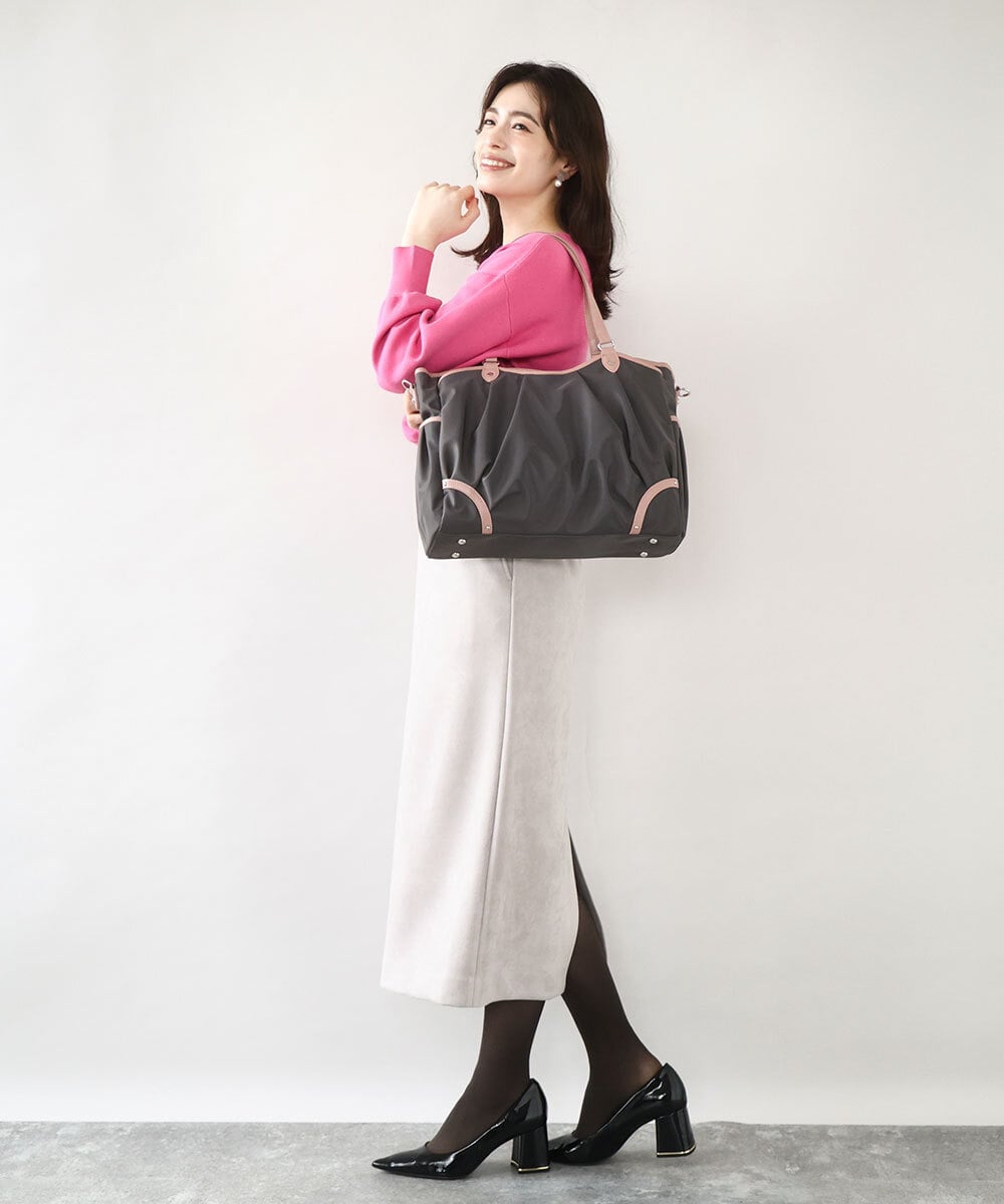 BKRAD98220 MK MICHEL KLEIN BAG(MK ミッシェルクラン バッグ) [撥水/2WAY]パイピングタックデザイントートバッグ ブラウン×ピンク