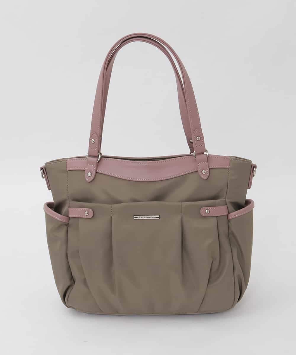 BKRAG31180 MK MICHEL KLEIN BAG(MK ミッシェルクラン バッグ) [2WAY/撥水/A4収納可]サイドポケットパイピングバッグ ベージュ×ピンク