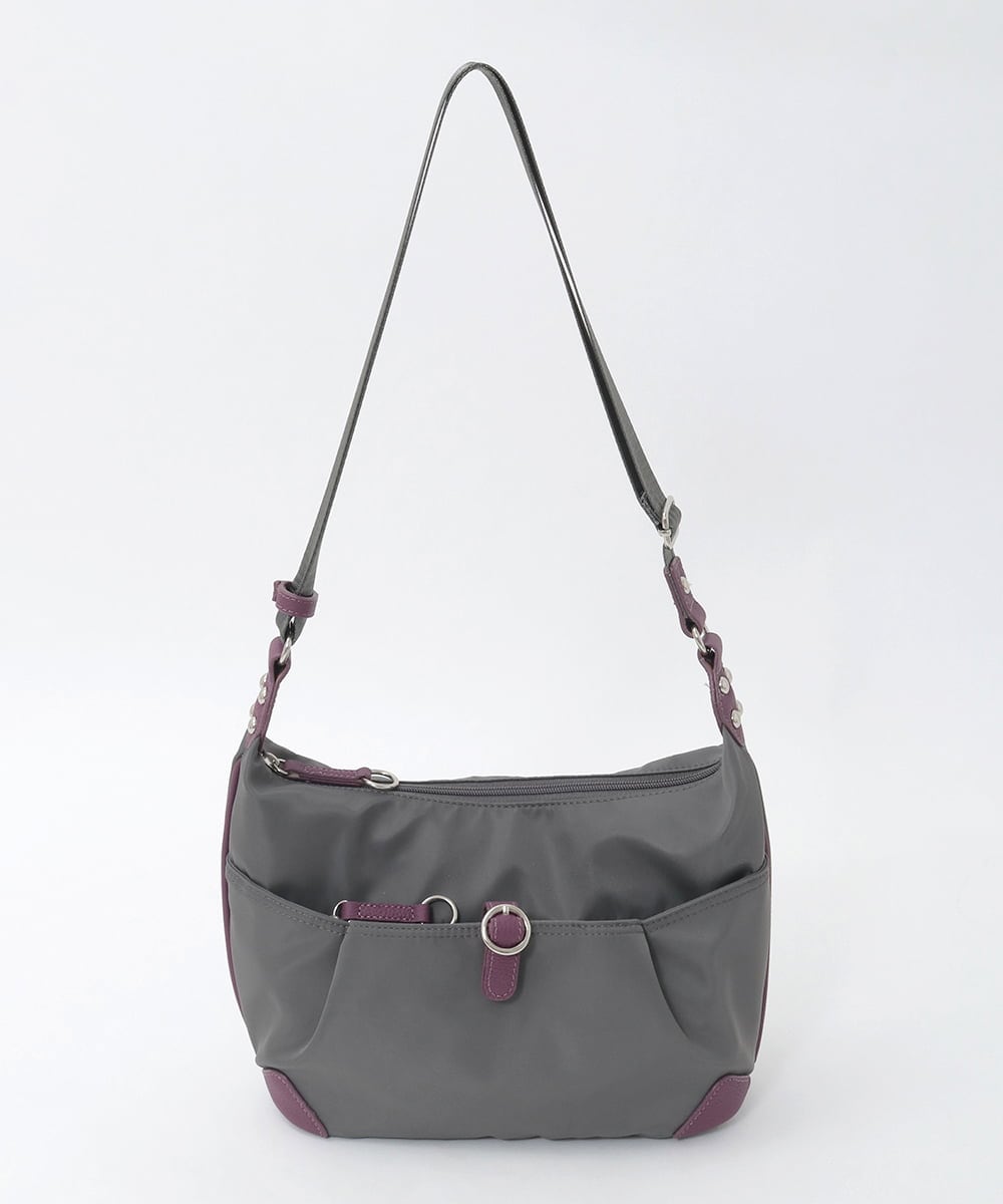 BKRAG81150 MK MICHEL KLEIN BAG(MK ミッシェルクラン バッグ) [撥水/軽量]レザーポイントナイロンショルダーバッグ グレー×パープル