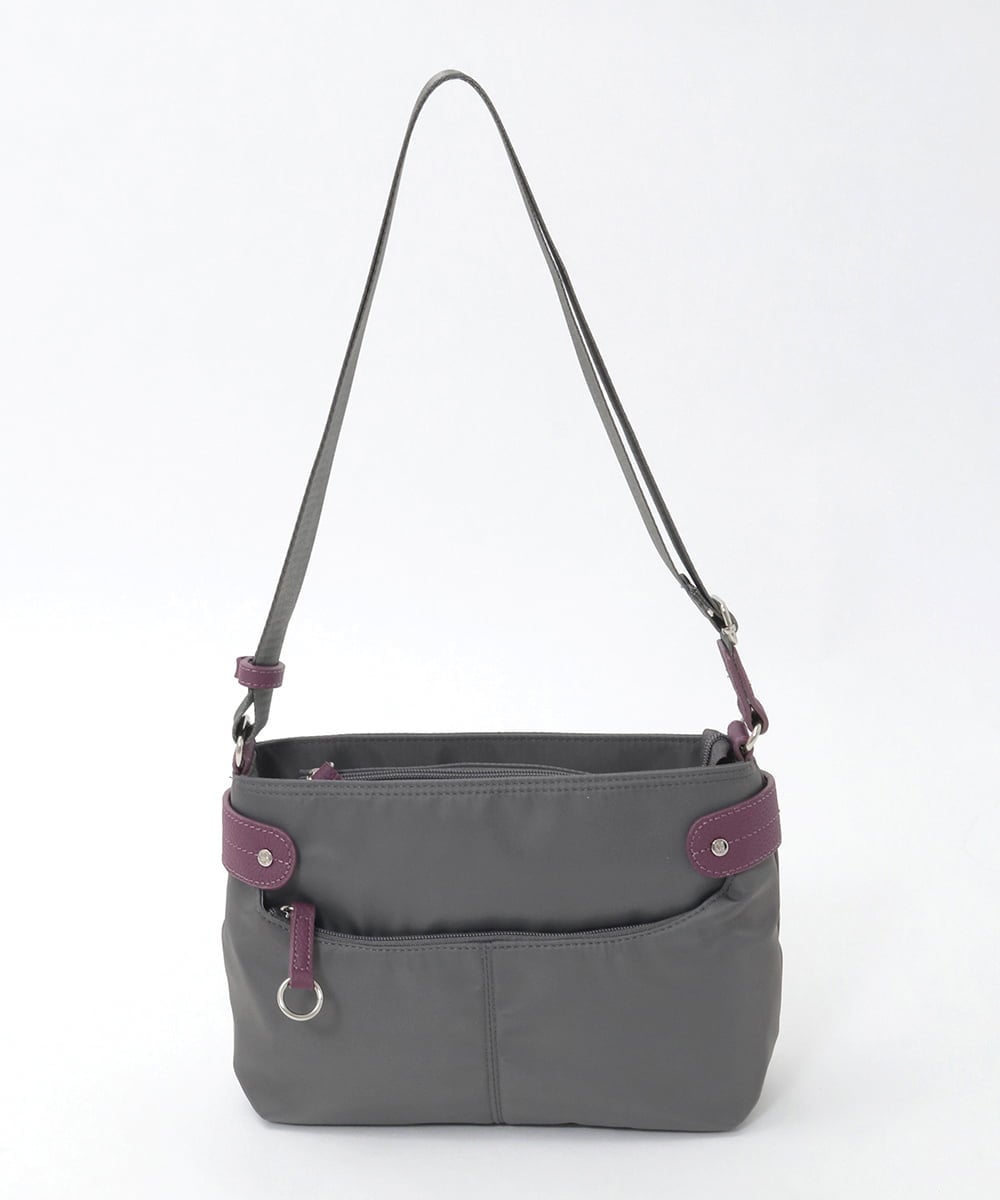 BKRAG91140 MK MICHEL KLEIN BAG(MK ミッシェルクラン バッグ) [撥水/軽量]アクセントレザーコンパクトショルダーバッグ グレー×パープル