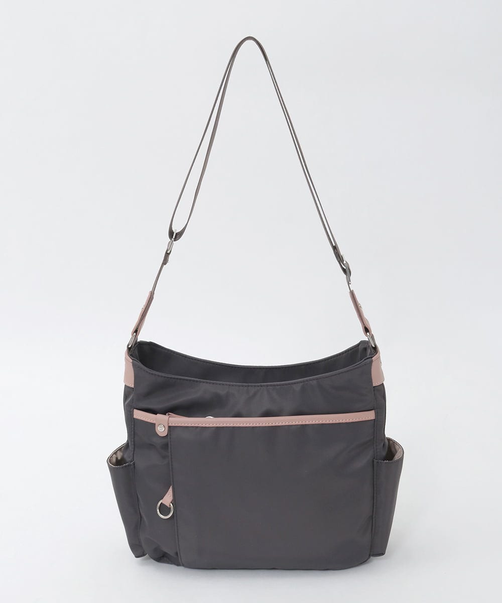 BKRAG94160 MK MICHEL KLEIN BAG(MK ミッシェルクラン バッグ) [撥水/軽量]アクセントレザーショルダーバッグ ブラウン×ピンク
