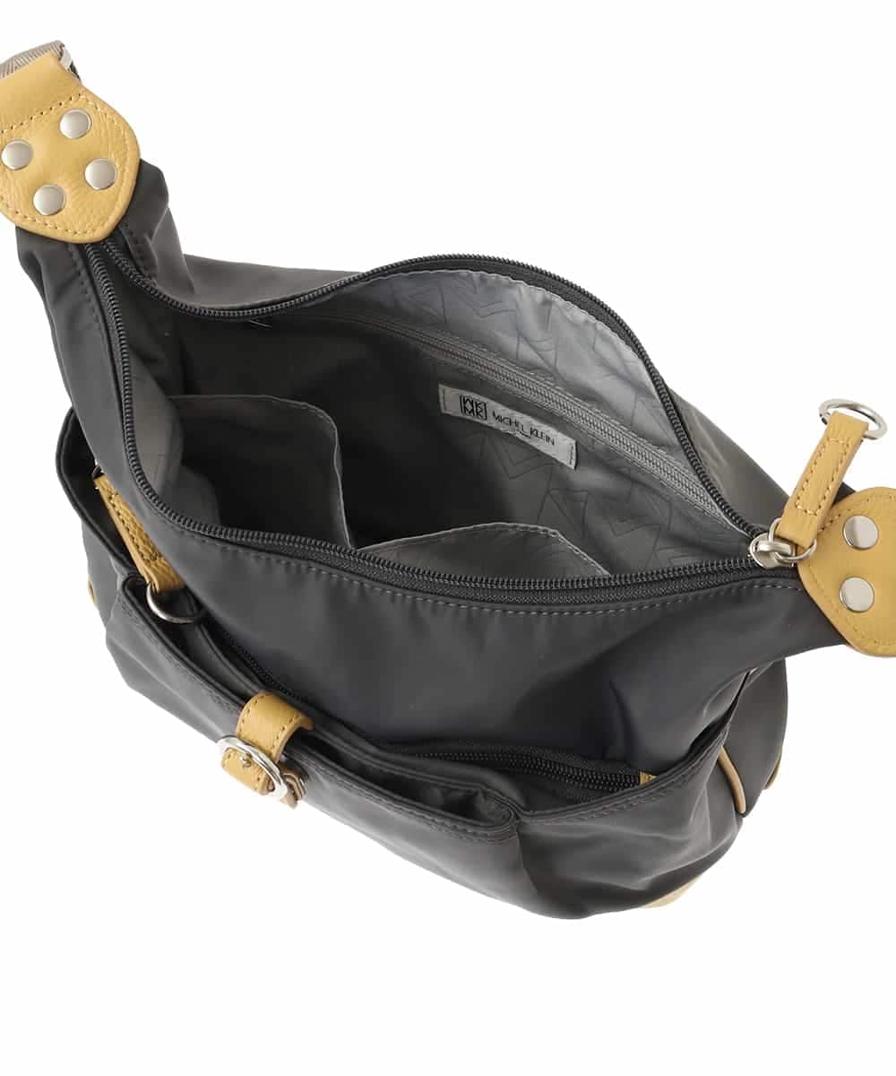 BKRGA81140 MK MICHEL KLEIN BAG(MK ミッシェルクラン バッグ) [撥水/500g以下の軽量]レザーポイントナイロンショルダーバッグ ブラウン×ピンク