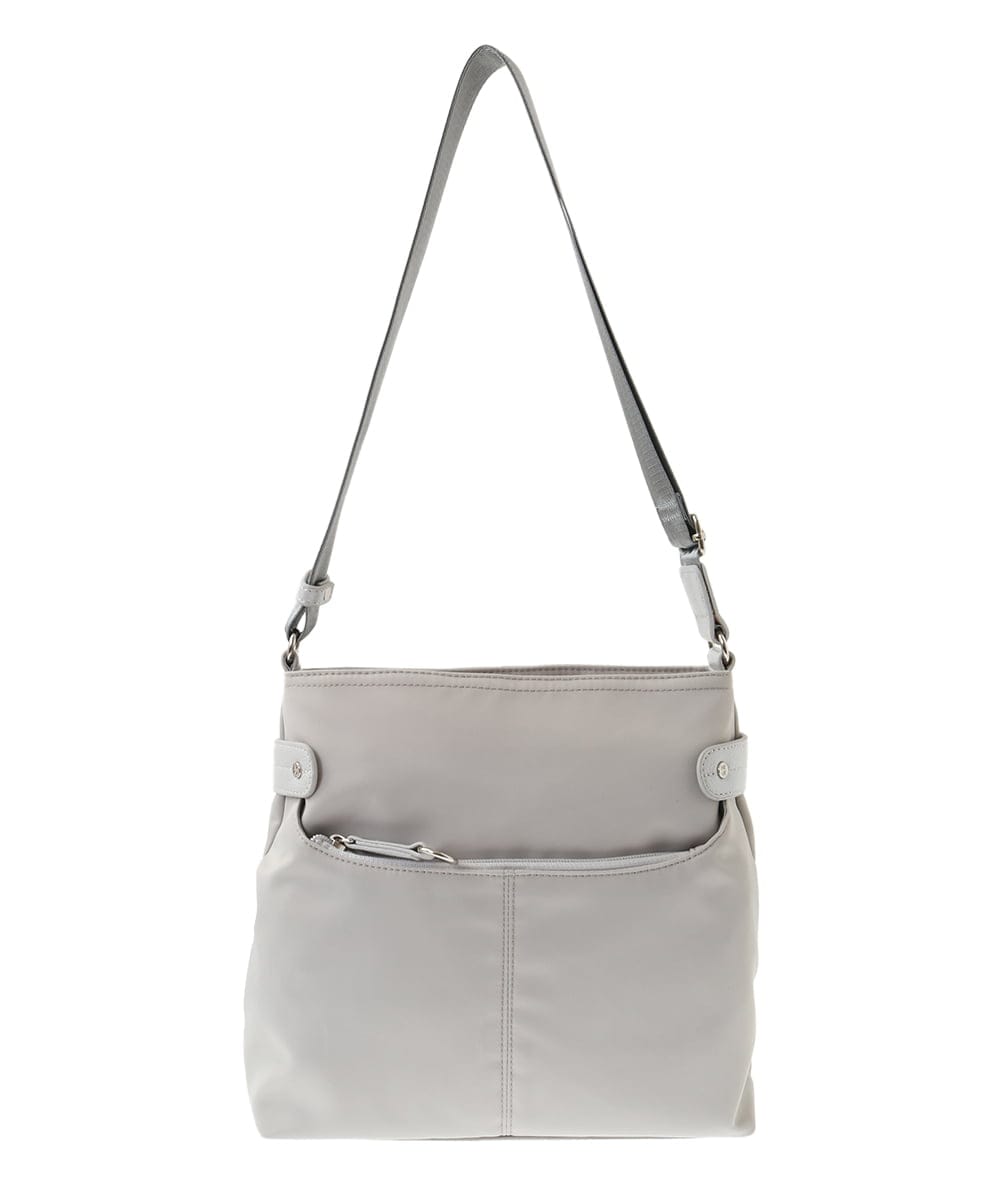 BKRGA90150 MK MICHEL KLEIN BAG(MK ミッシェルクラン バッグ) [撥水/500g以下の軽量]アクセントレザースクエアショルダーバッグ ブラウン×ピンク