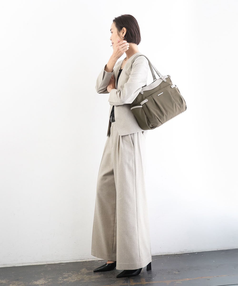 BKRGD31180 MK MICHEL KLEIN BAG(MK ミッシェルクラン バッグ) [撥水/2WAY/A4収納可]サイドポケットパイピングバッグ ライトグレー×ピンク