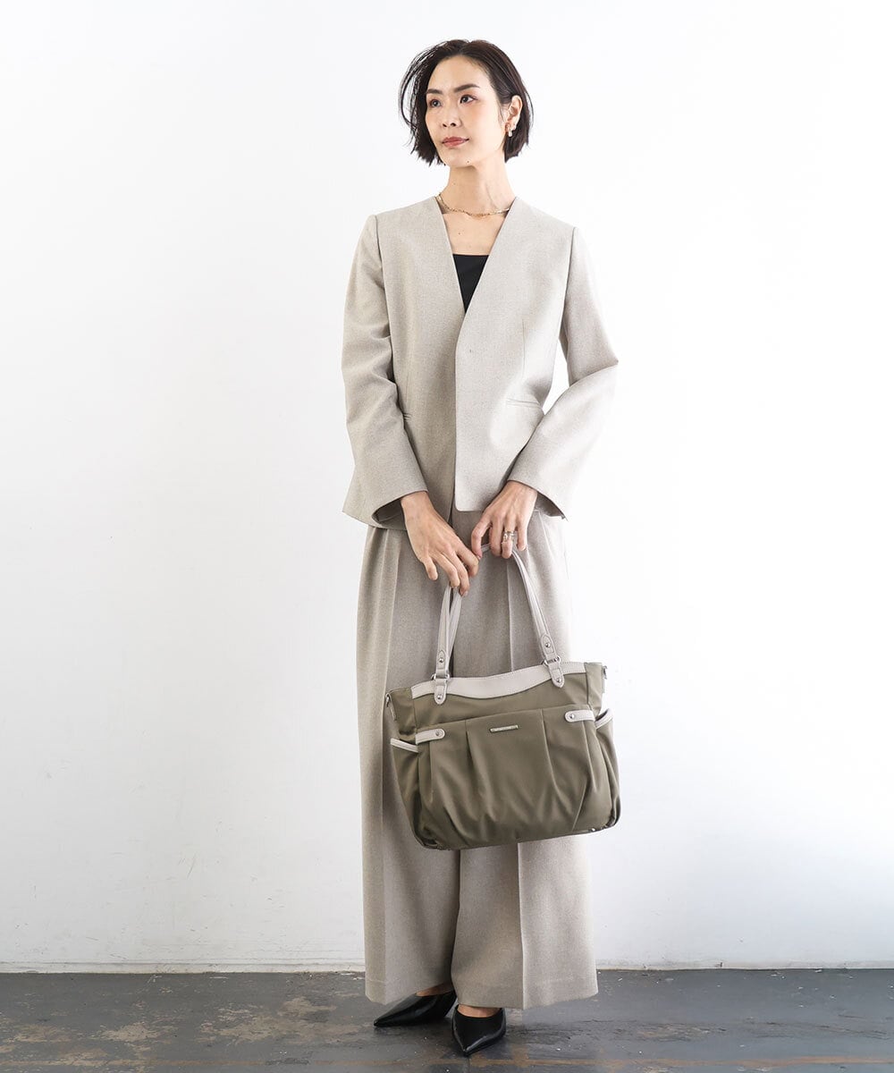 BKRGD31180 MK MICHEL KLEIN BAG(MK ミッシェルクラン バッグ) [撥水/2WAY/A4収納可]サイドポケットパイピングバッグ ライトグレー×ピンク