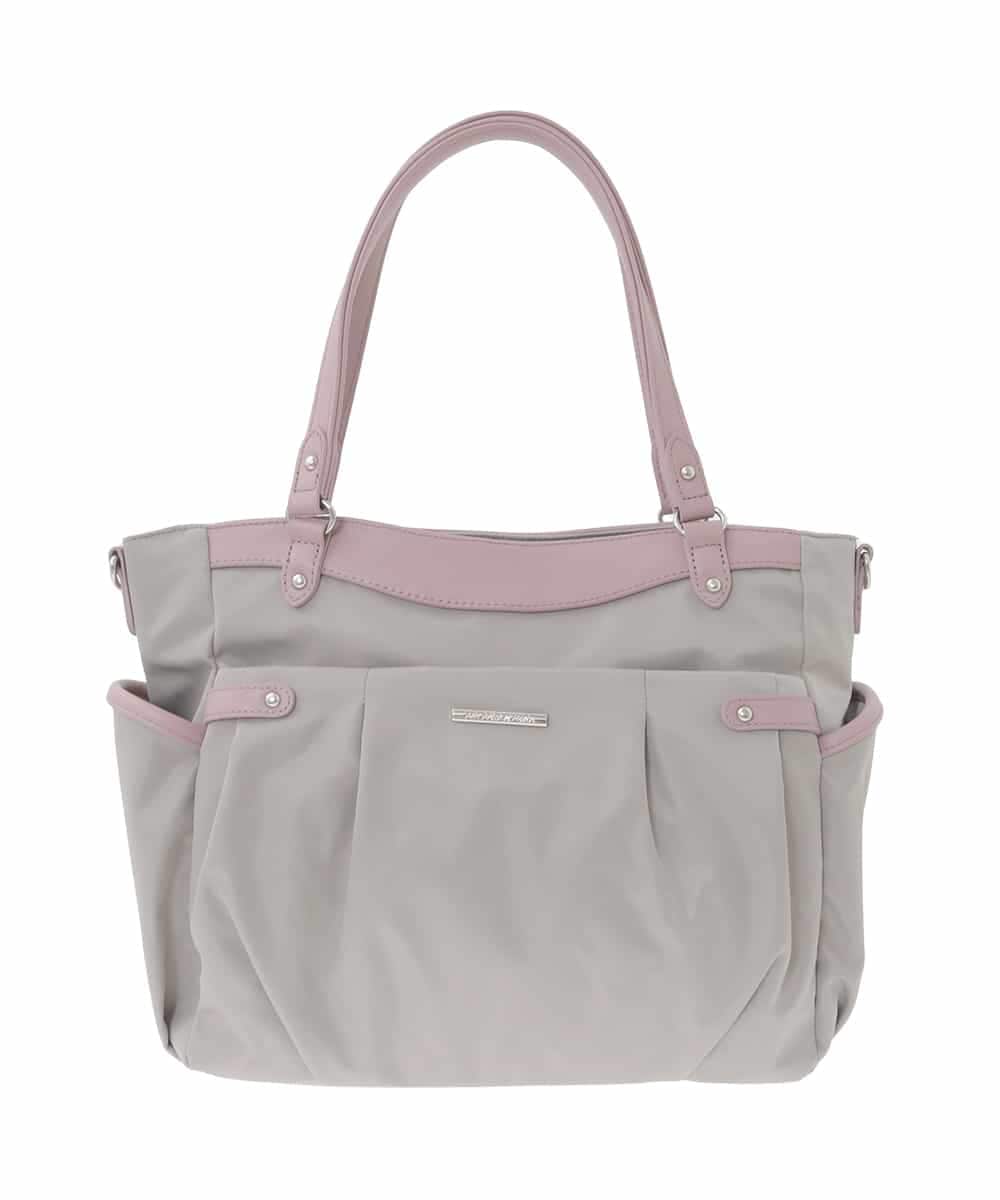 BKRGD31180 MK MICHEL KLEIN BAG(MK ミッシェルクラン バッグ) [撥水/2WAY/A4収納可]サイドポケットパイピングバッグ ライトグレー×ピンク