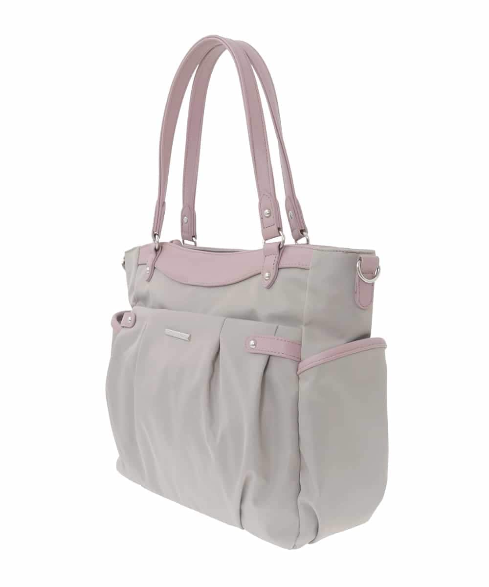 BKRGD31180 MK MICHEL KLEIN BAG(MK ミッシェルクラン バッグ) [撥水/2WAY/A4収納可]サイドポケットパイピングバッグ ライトグレー×ピンク