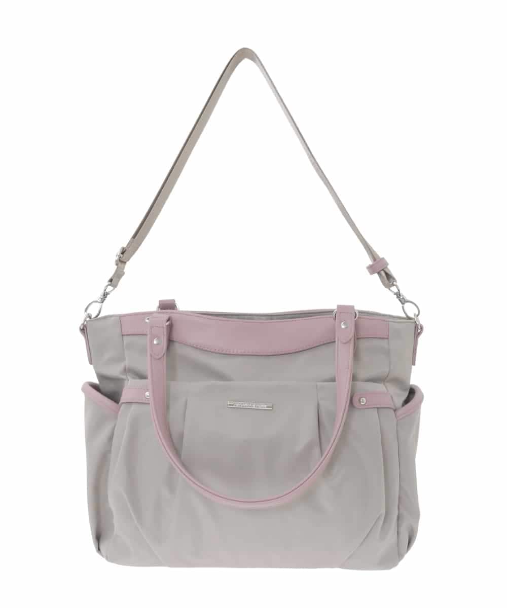 BKRGD31180 MK MICHEL KLEIN BAG(MK ミッシェルクラン バッグ) [撥水/2WAY/A4収納可]サイドポケットパイピングバッグ ライトグレー×ピンク