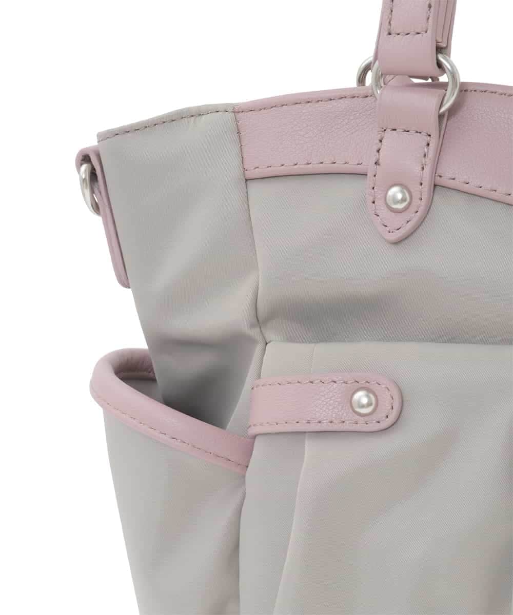 BKRGD31180 MK MICHEL KLEIN BAG(MK ミッシェルクラン バッグ) [撥水/2WAY/A4収納可]サイドポケットパイピングバッグ ライトグレー×ピンク