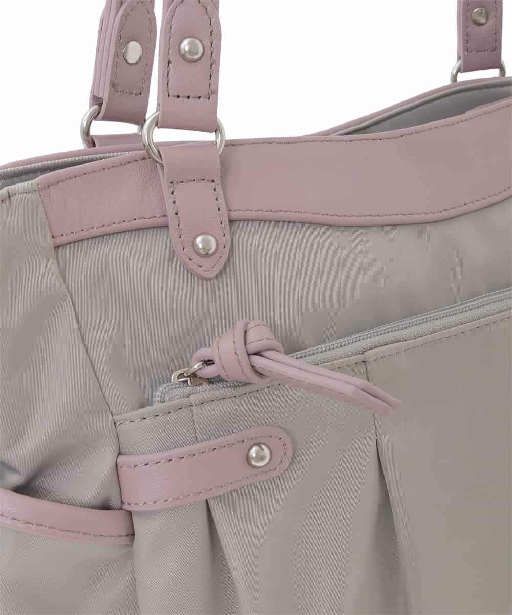 BKRGD31180 MK MICHEL KLEIN BAG(MK ミッシェルクラン バッグ) [撥水/2WAY/A4収納可]サイドポケットパイピングバッグ ライトグレー×ピンク