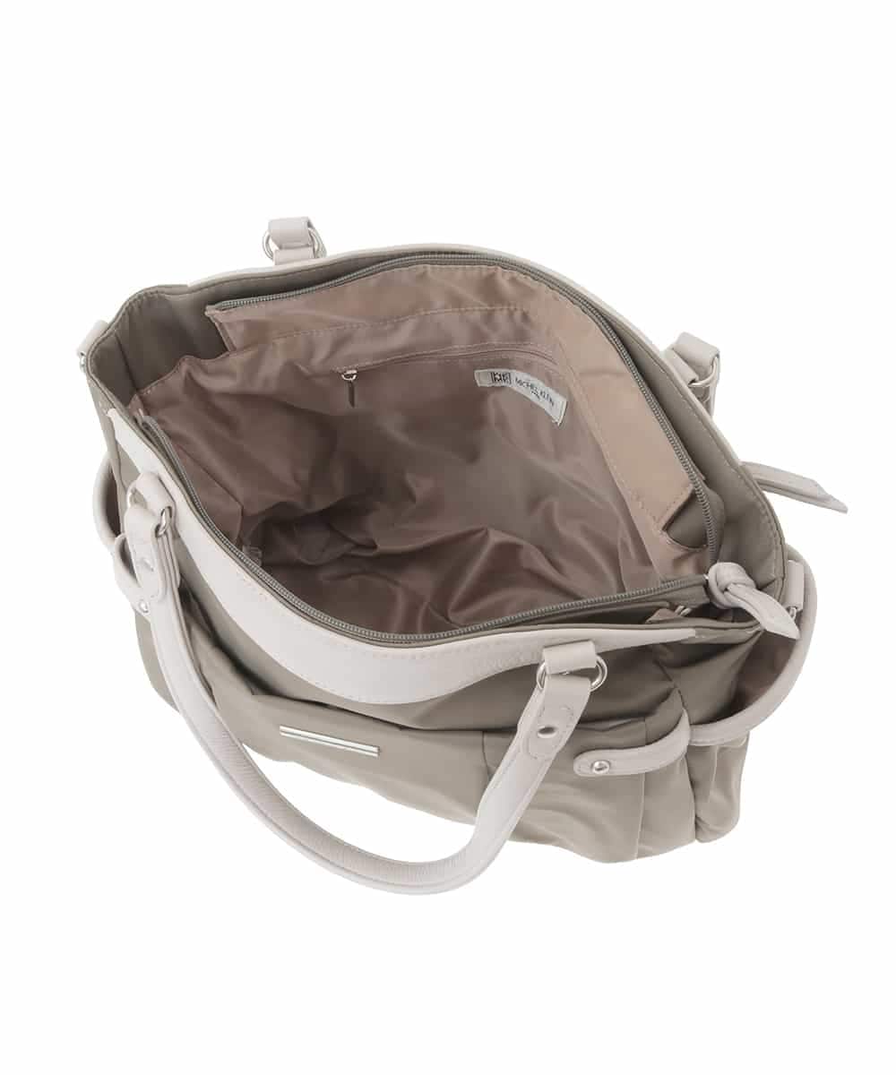 BKRGD31180 MK MICHEL KLEIN BAG(MK ミッシェルクラン バッグ) [撥水/2WAY/A4収納可]サイドポケットパイピングバッグ ライトグレー×ピンク